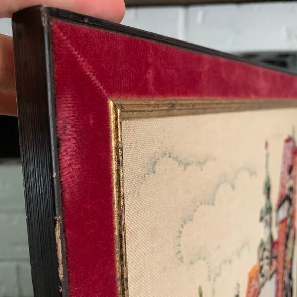 Vintage Crewel Needlepoint Embroidery and Paint Tapestry European Village Art - Picture 4 of 5